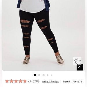 Torrid Women's Plus Size 1 Premium Legging Slashed Fishnet Underlay Black